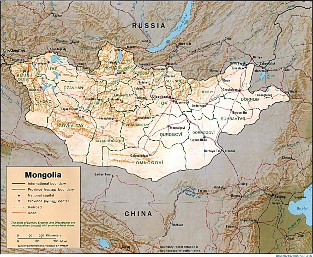 Mongoliet geografiske kort