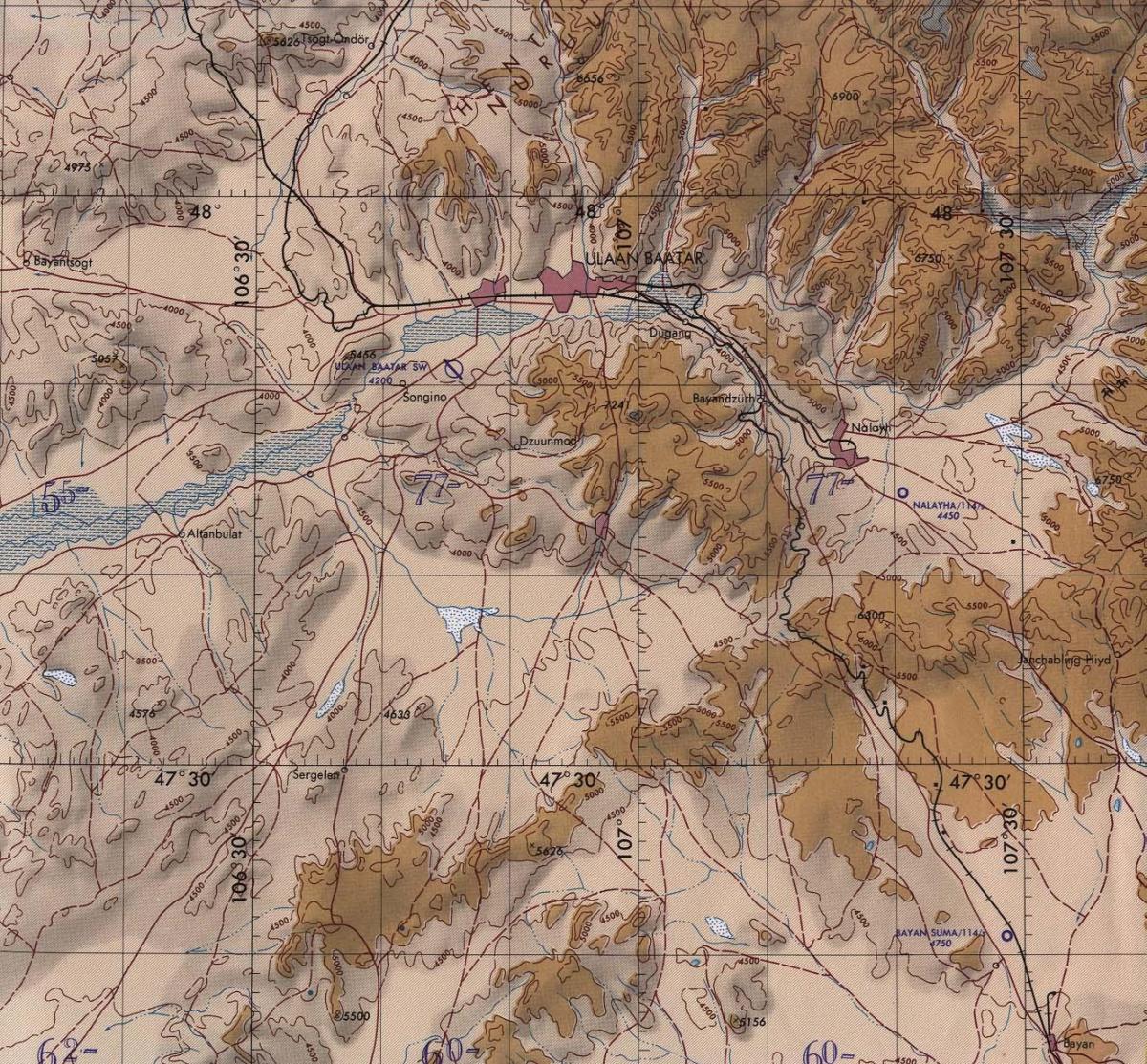 kort over Mongoliet topografisk